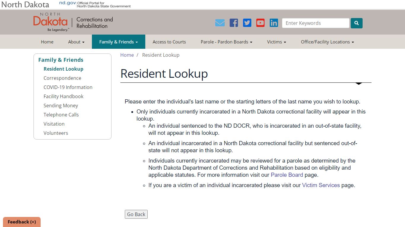 Resident Lookup | North Dakota Department of Corrections ...